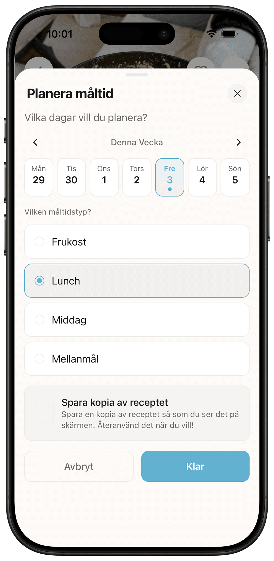 app: veckomeny och inköpslista